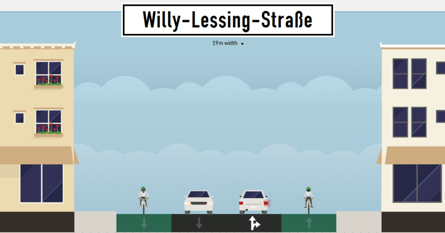 Vorschlag: Willy-Lessing-Straße mit Radstreifen neu gestalten