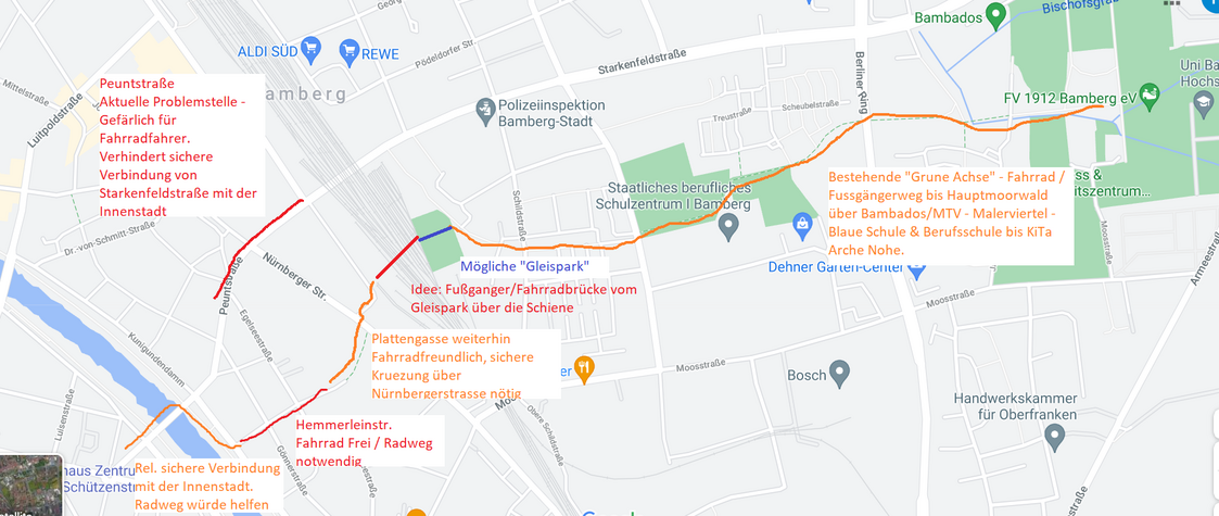 Vorschlag: Fuß & Fahrradbrücke Gleisepark - Plattengasse