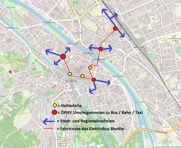 Liniennetz Elektrobus-Shuttle Bamberg